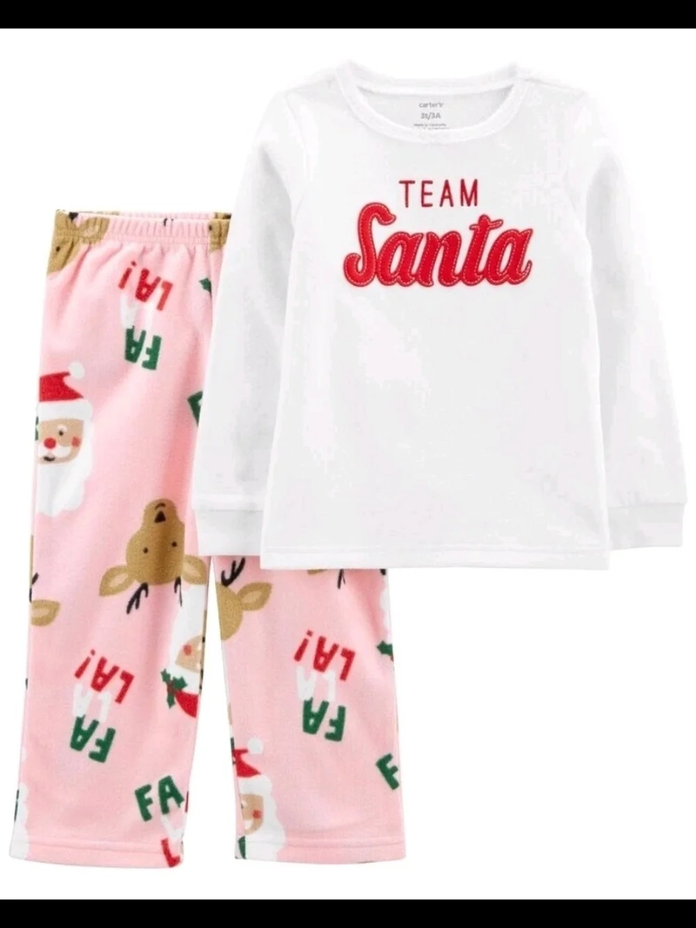 NWT Carter's White Top with Pink Santa Print Pajama Set